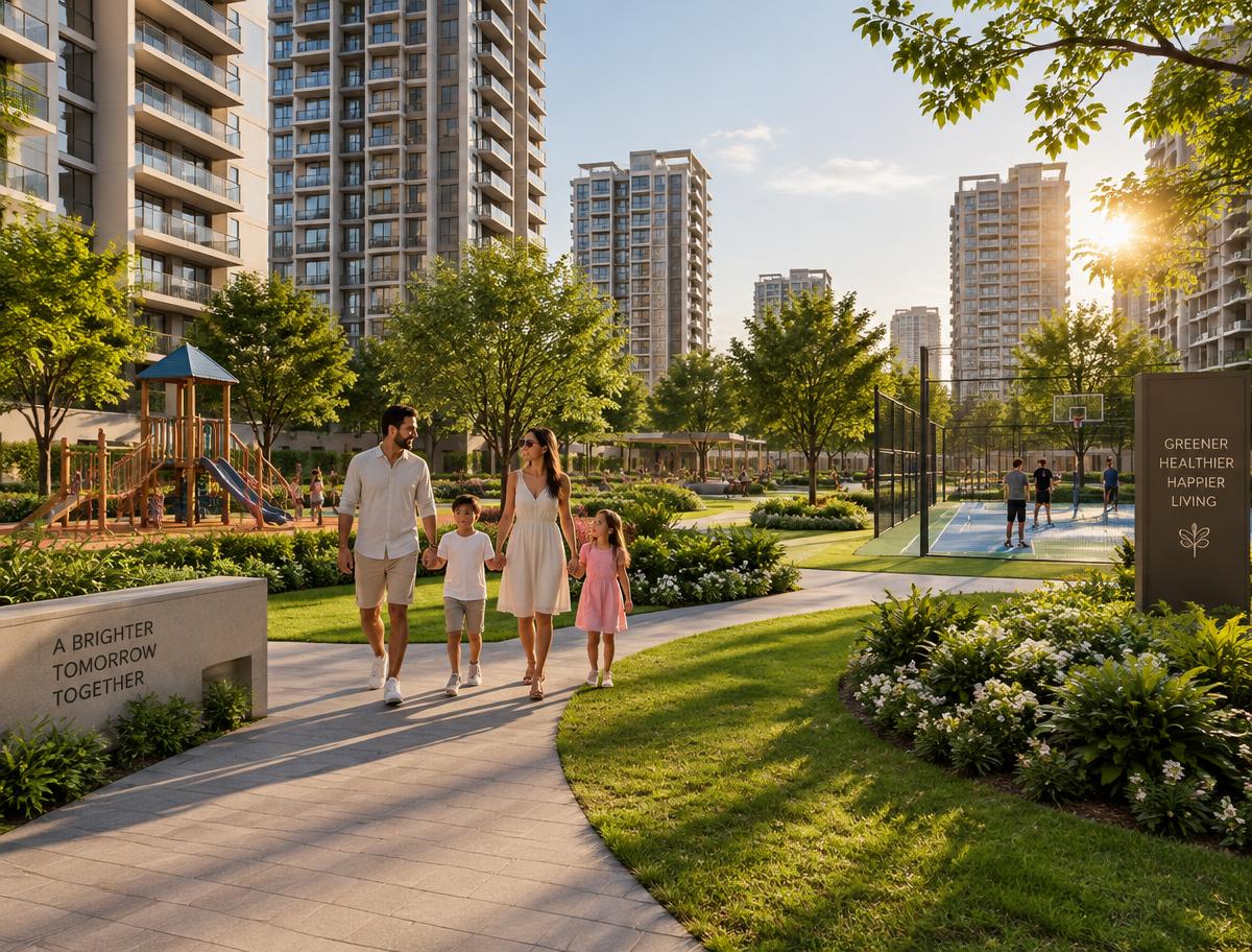 Pedestrian paths, playgrounds and sports courts
